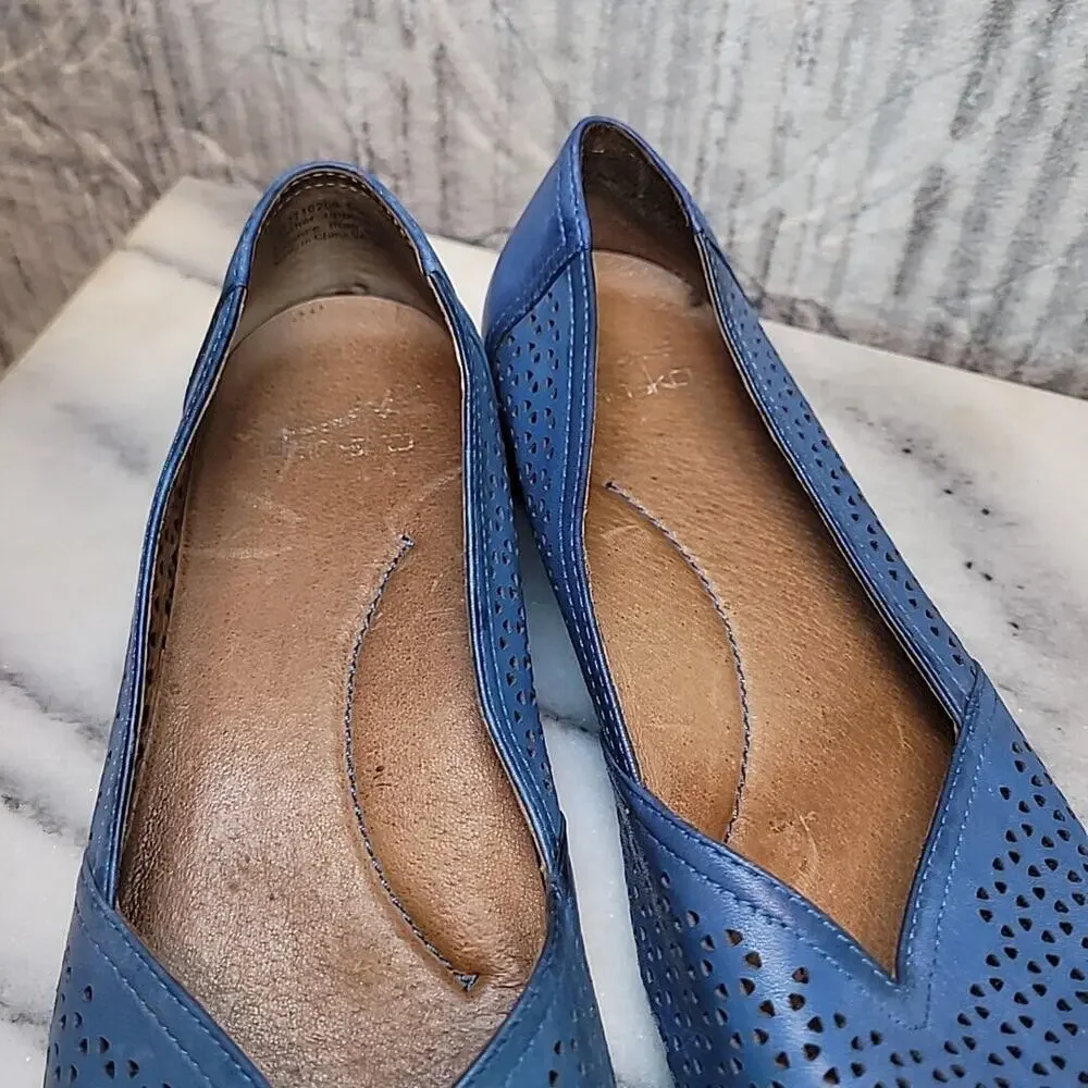 Dansko NEELY Women's 38/US 8 Blue Leather Perforated Loafer Flat Comfort Shoes